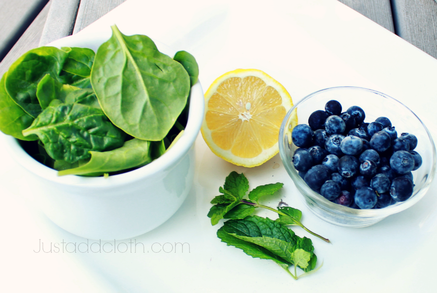 A Blueberry Lemon Spinach Smoothie with Fresh Mint
