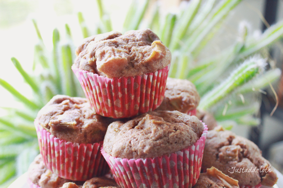 Whole Wheat Rhubarb Muffins with Cinnamon & Ginger
