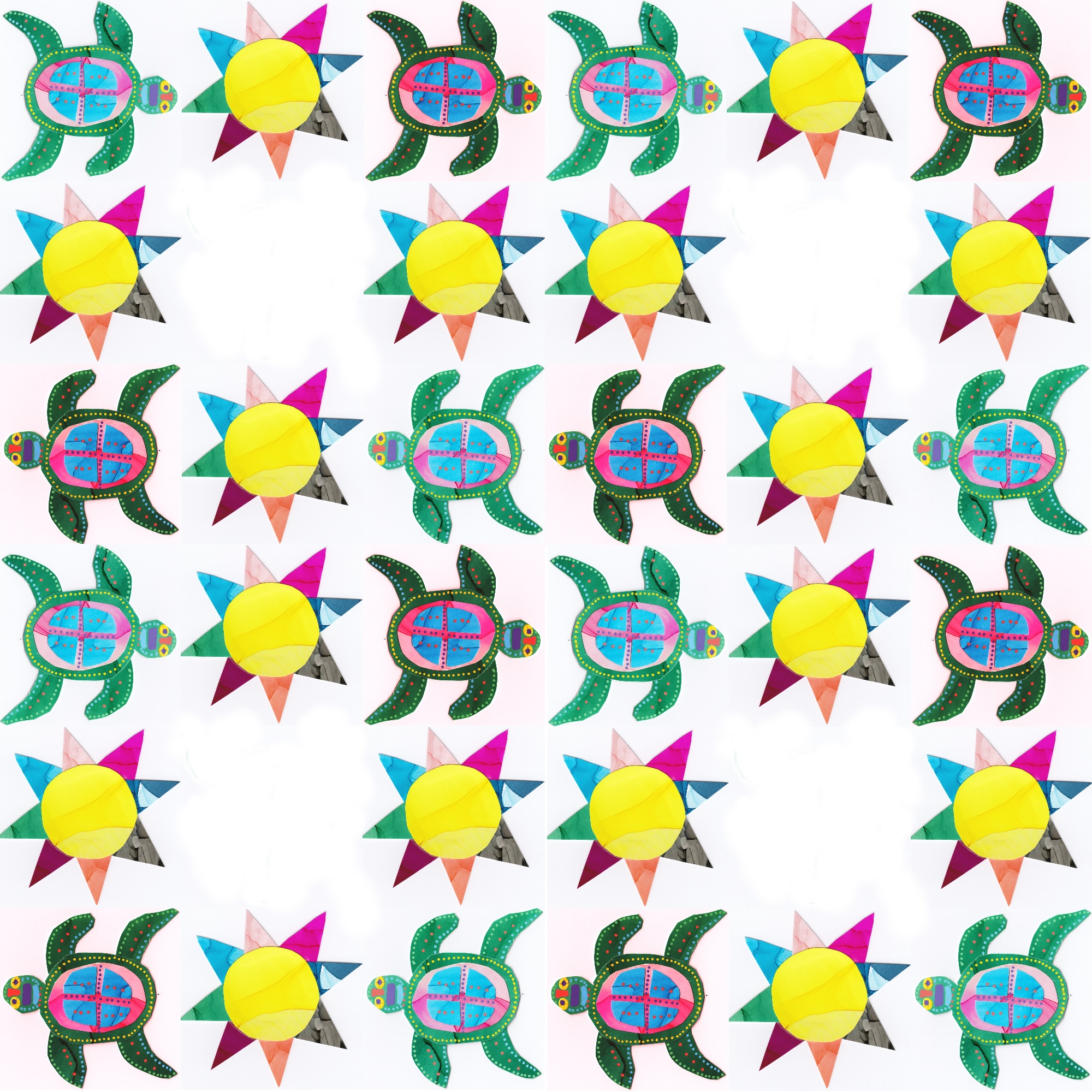 Pattern Play: Sunbathing Turtles and Happy Kaleidoscopes