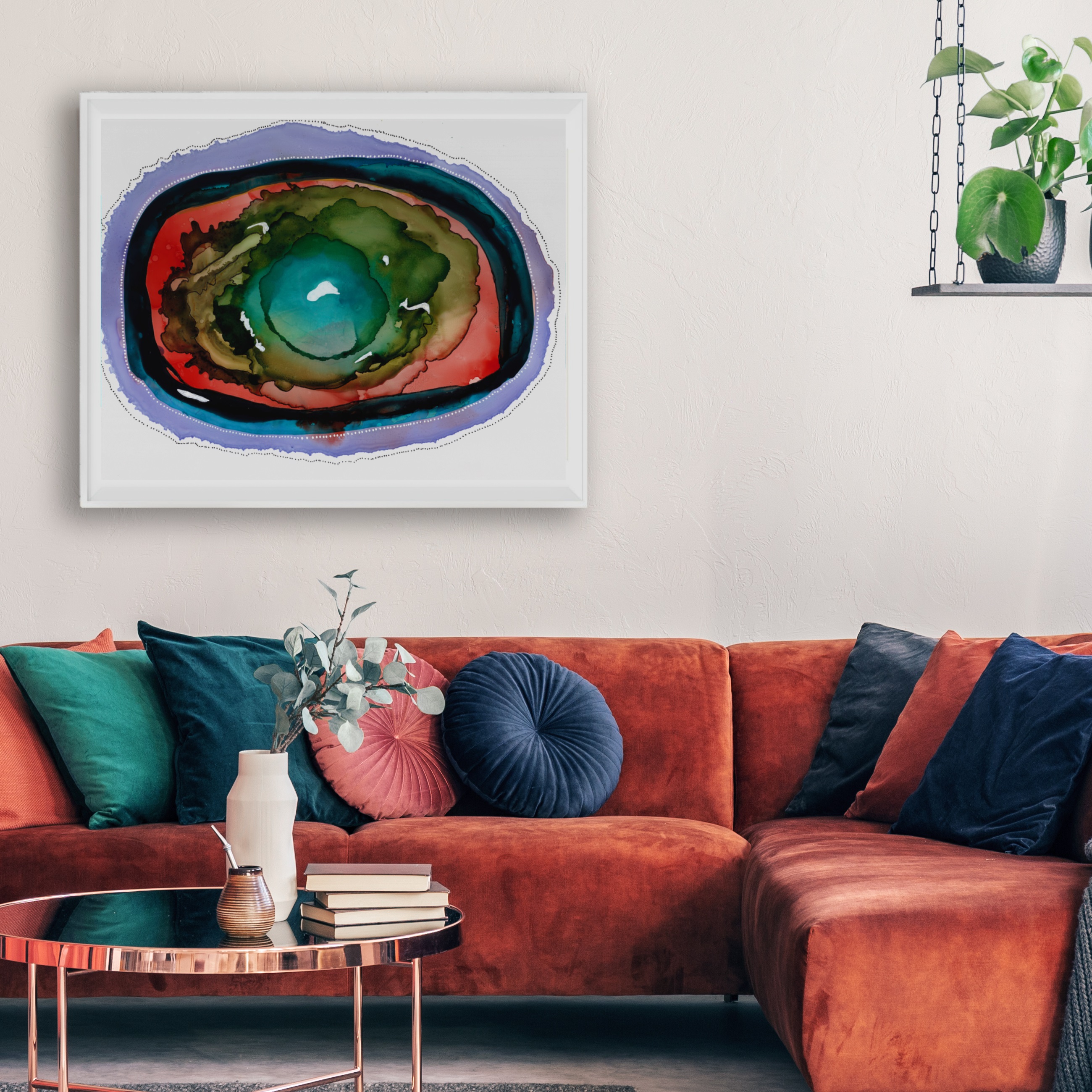 abstract agate art in living room