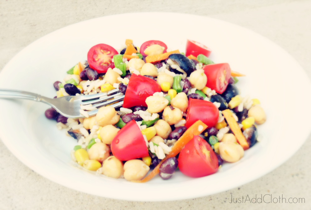 Brown Rice, chick pea, and  grape tomato salad 