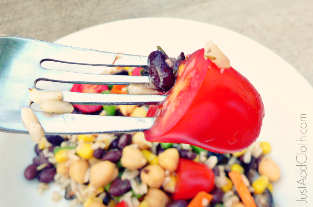 Brown Rice, chick pea, and  grape tomato salad 