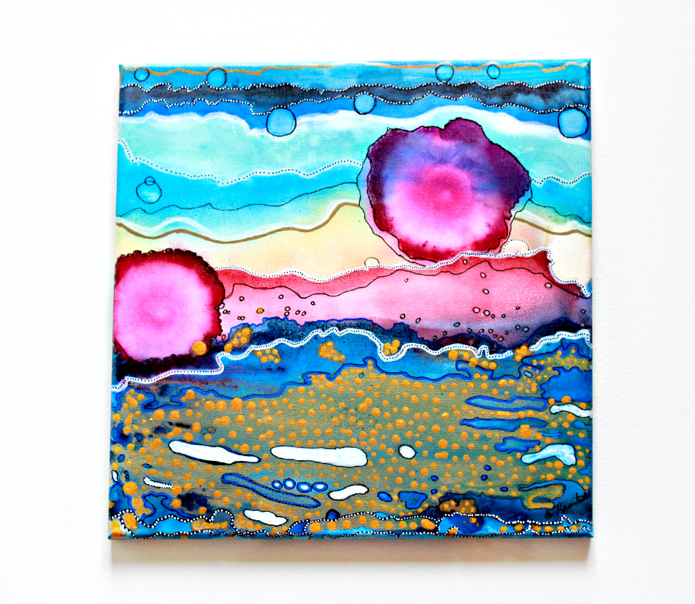 abstract turquoise pink surreal painting