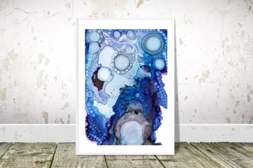blue botanical ink abstract painting