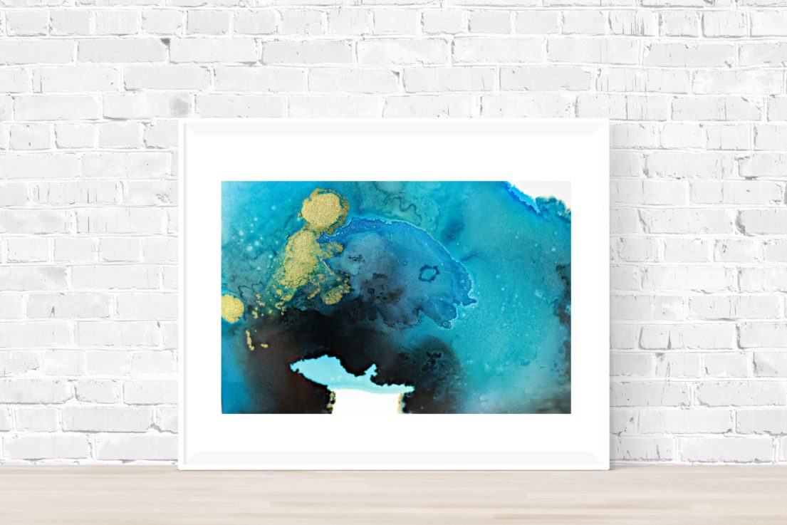 blue and gold ink abstract painting