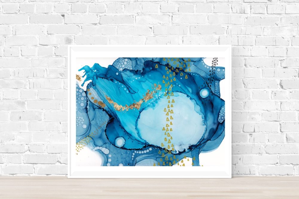 blue ink gold leaf painting