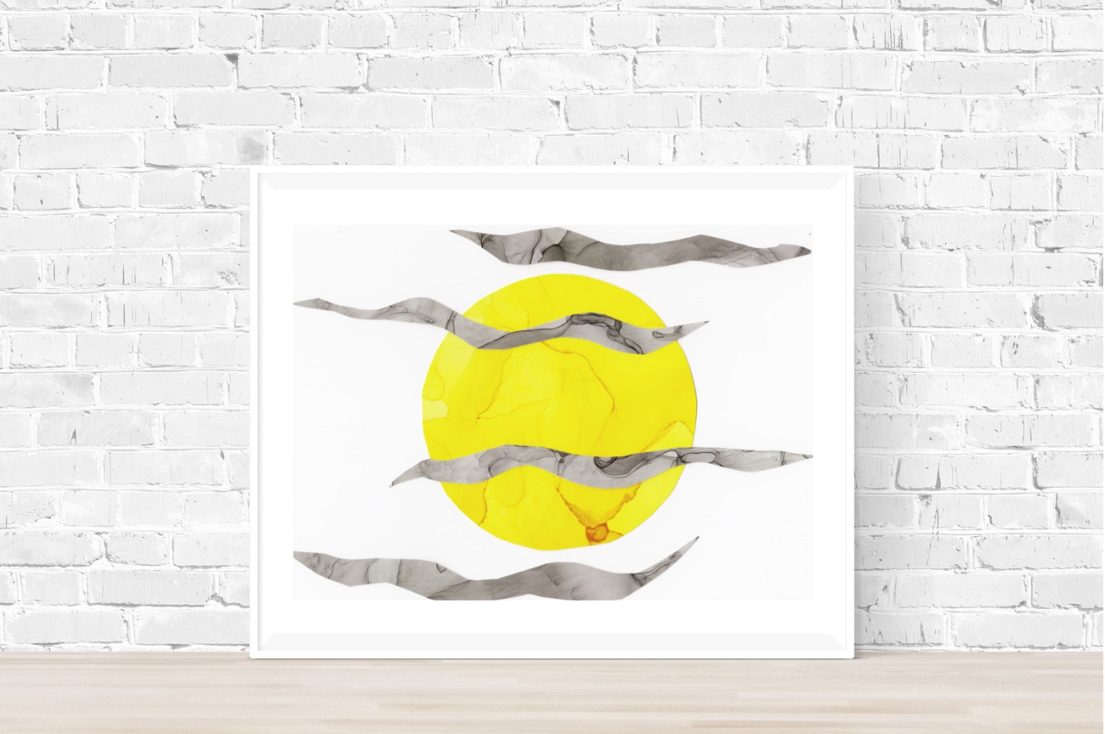 full moon painting in frame