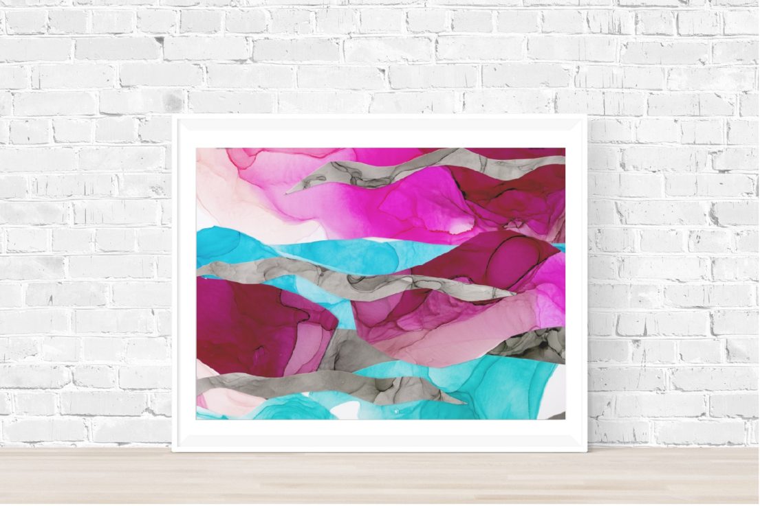 abstract collage landscape print in frame