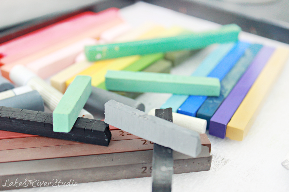 pastels in studio