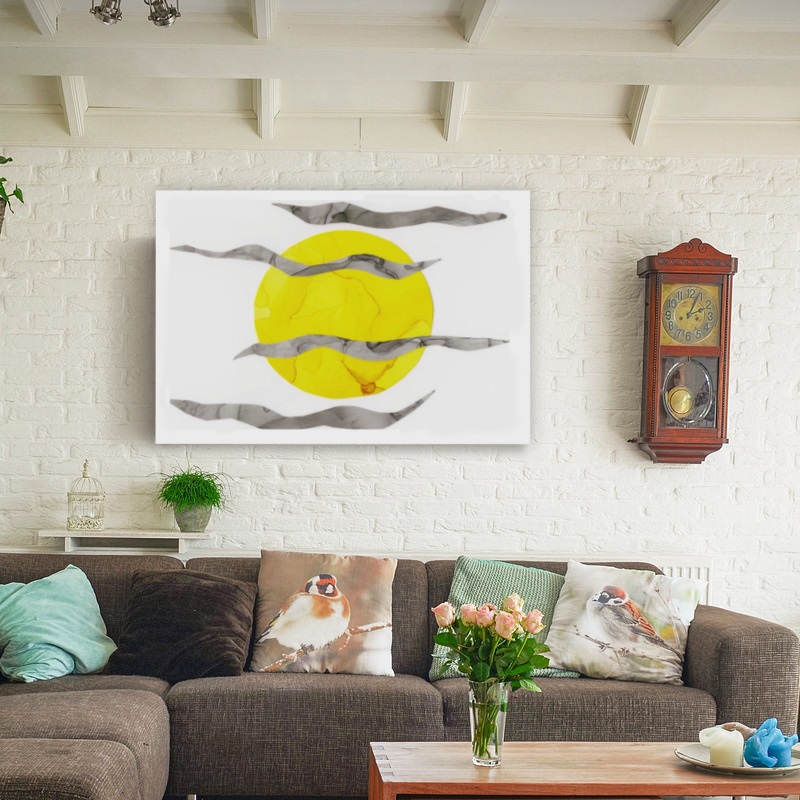 full moon art print in living room