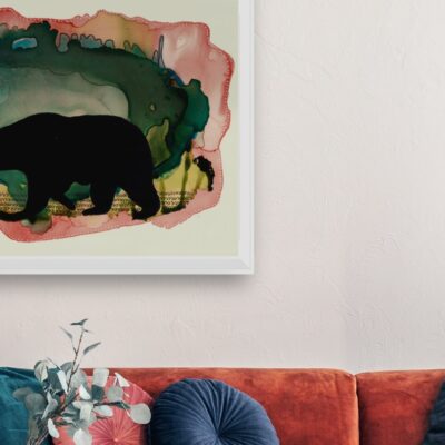 bear silhouette orange painting