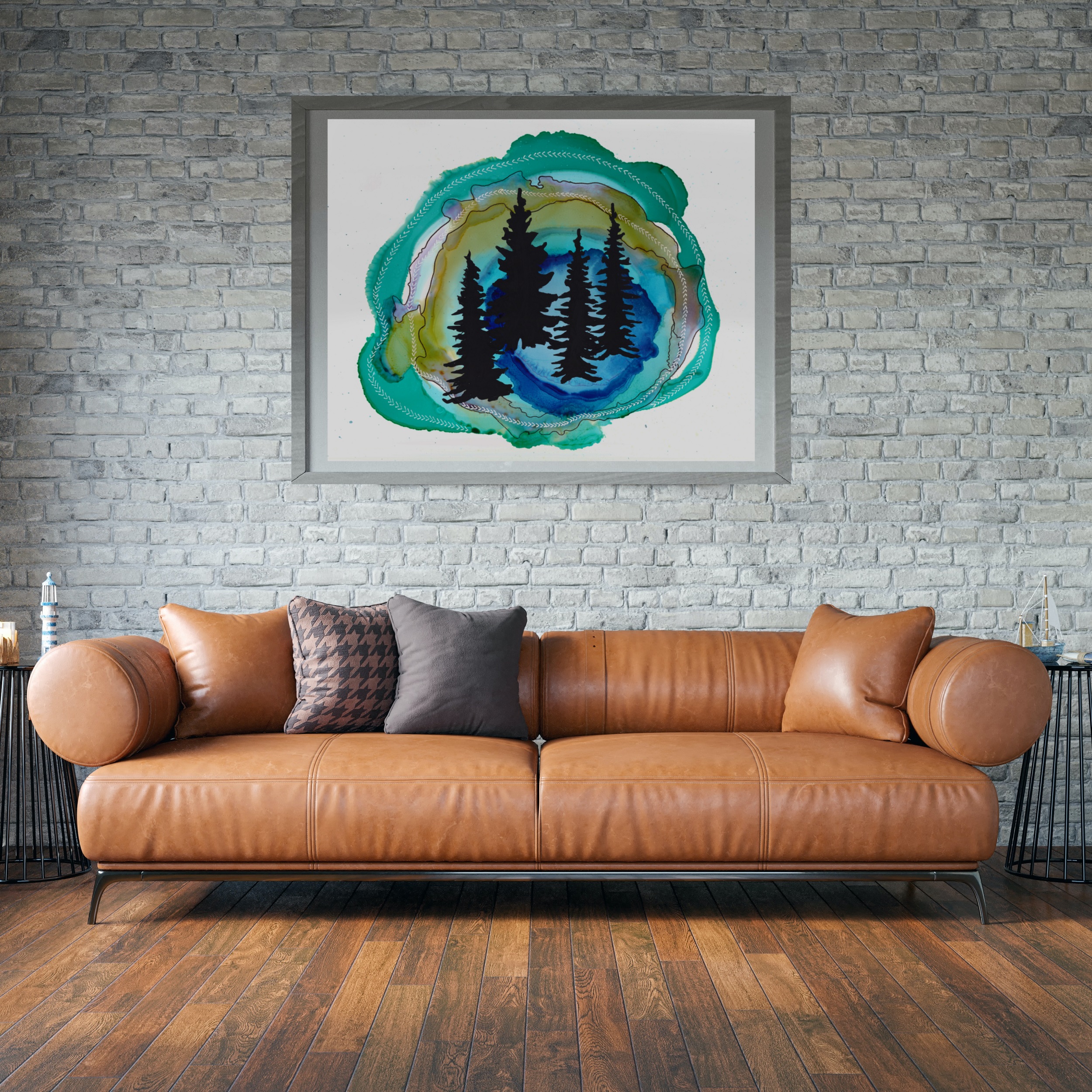 North Woods Norway Pines Surreal Silhouettes Art Print Green