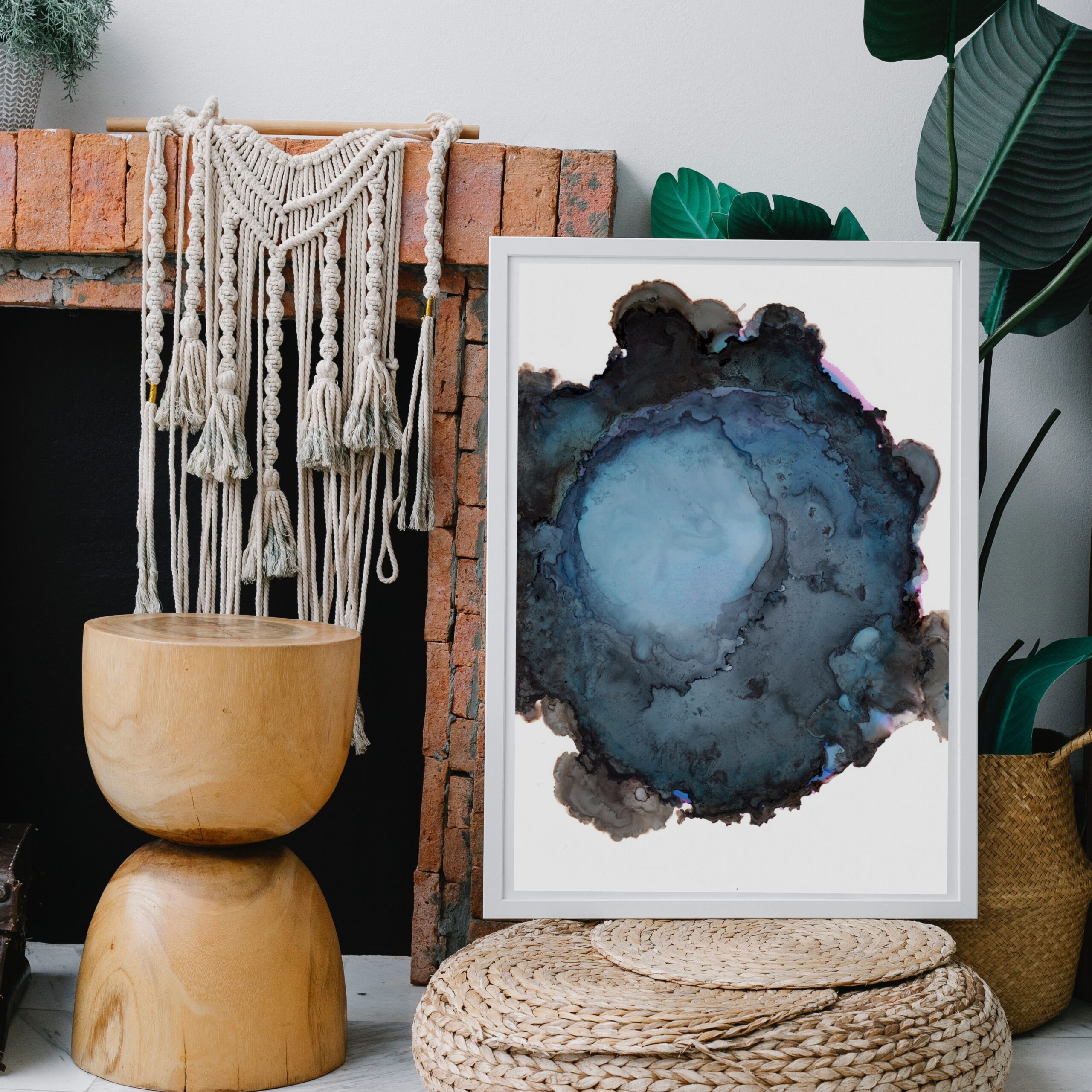 Vortex Black Midnight Blue Abstract Painting Art Print