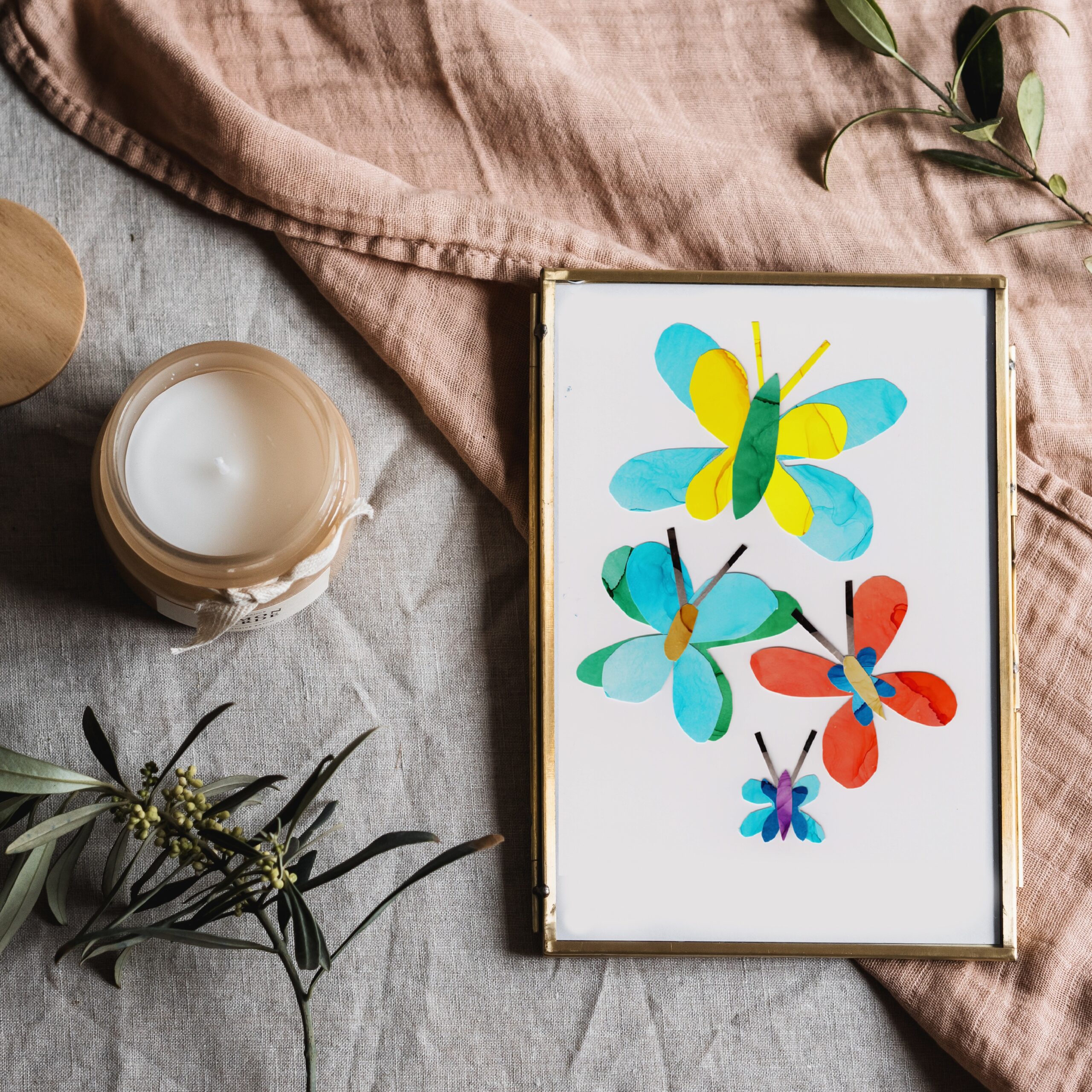 Blue Green Orange Butterfly Art Print