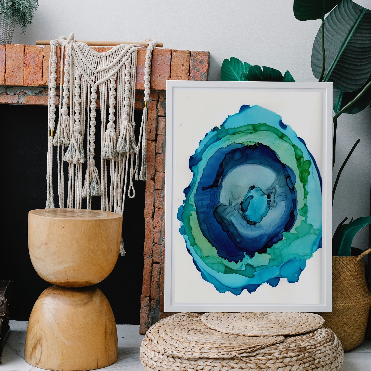 Green and Turquoise Agate Slice Abstract Print, Riptide