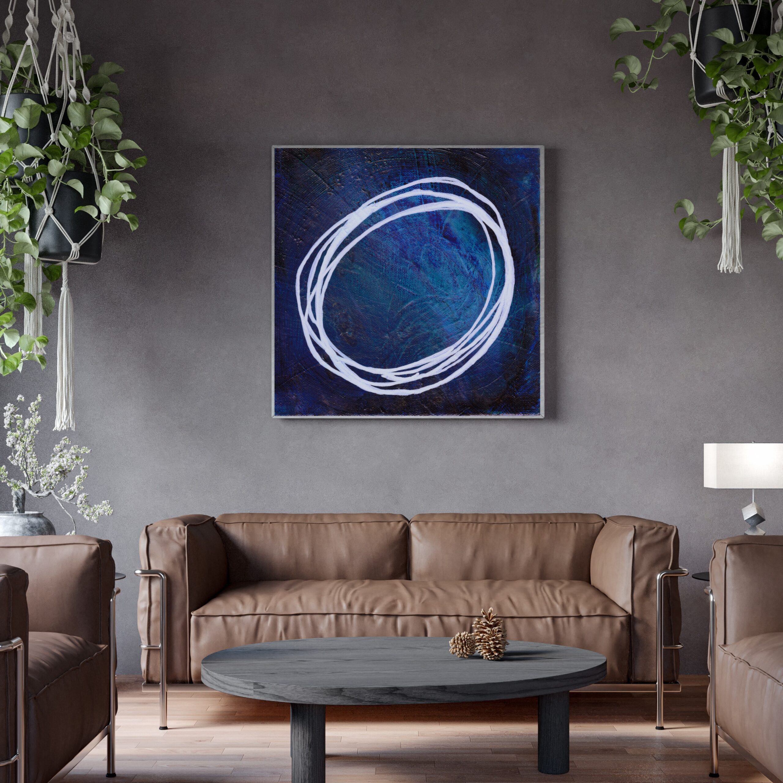 Blue White Enso Abstract Art Print, Infinity