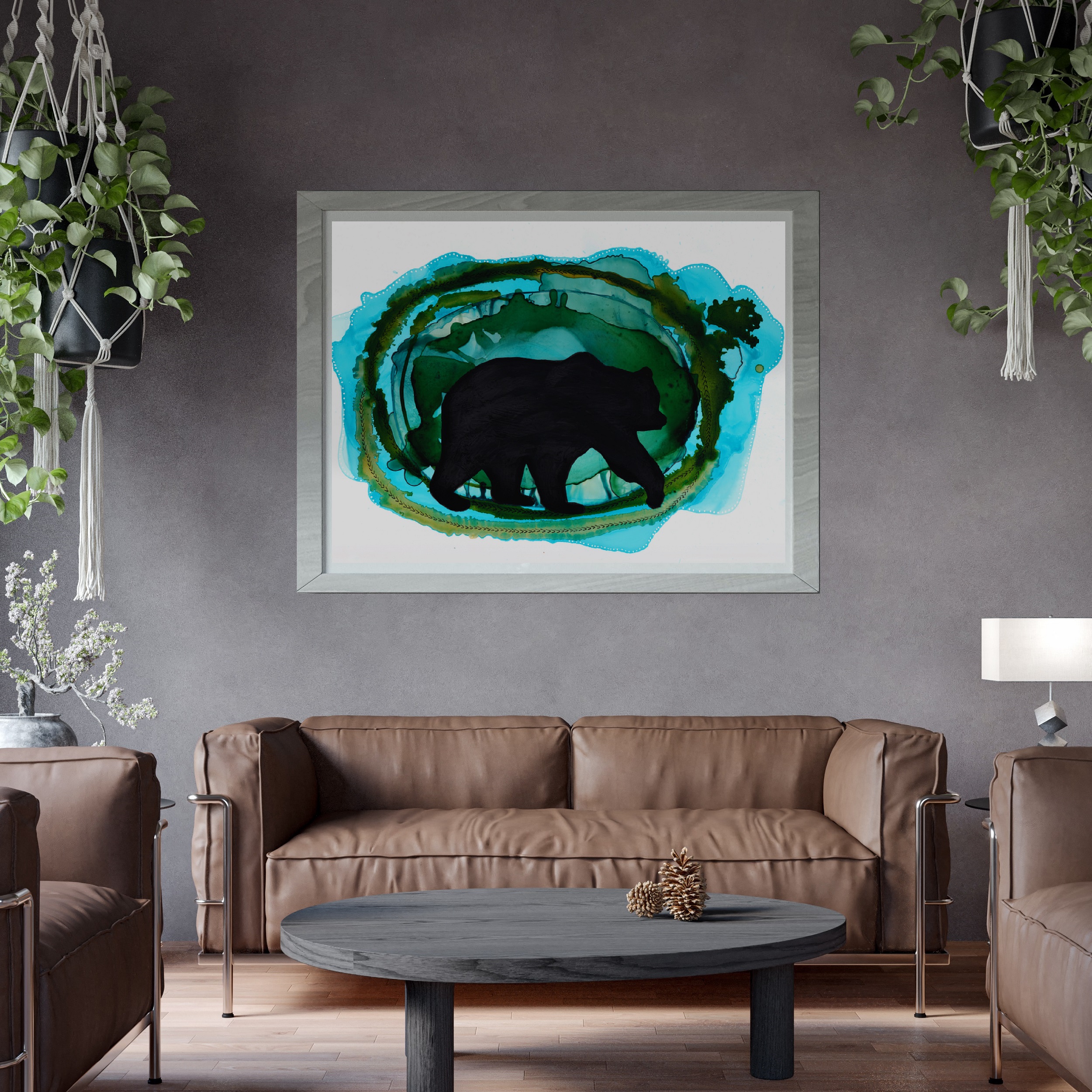 blue green bear painting