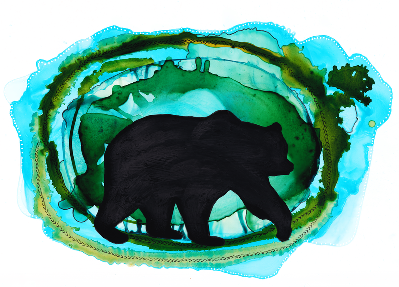 Bear Painting Silhouette Art Print with Blue and Green - Image 4