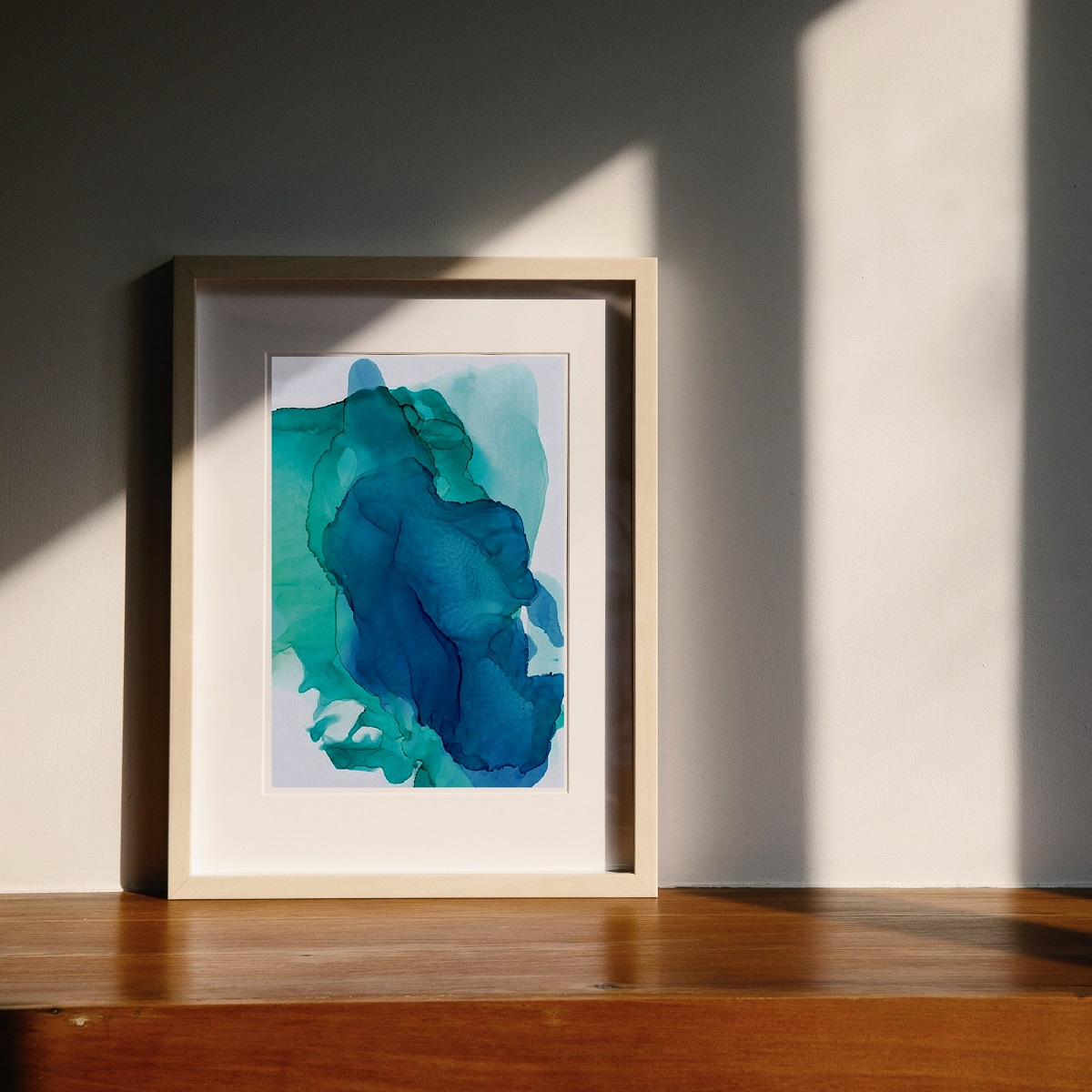 Teal Blue and Green Abstract Art Print , Teal Sunrise