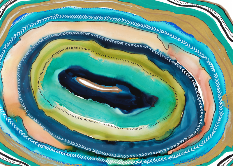 Agate Slice Geode Abstract Art Print Blue Green Gold - Image 3