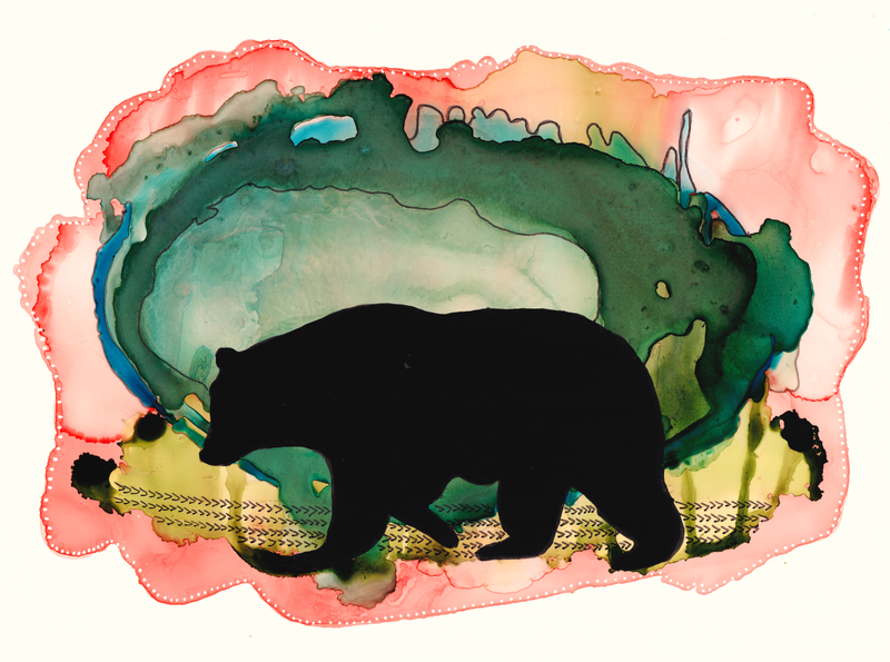 Bear Painting Silhouette Art Print with Peach Orange Background - Image 4