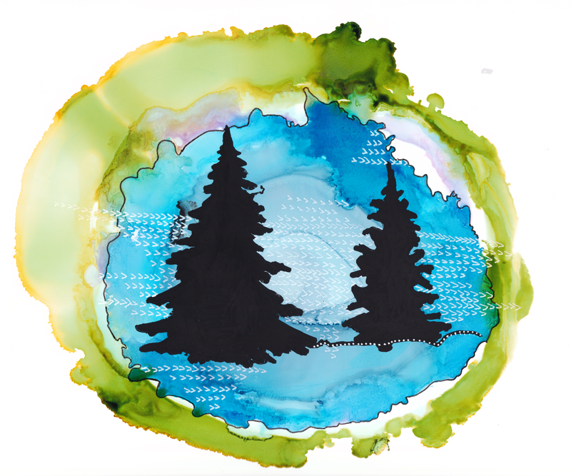 Norway Pine Turquoise Vignette Art Print with Blue and Green - Image 3