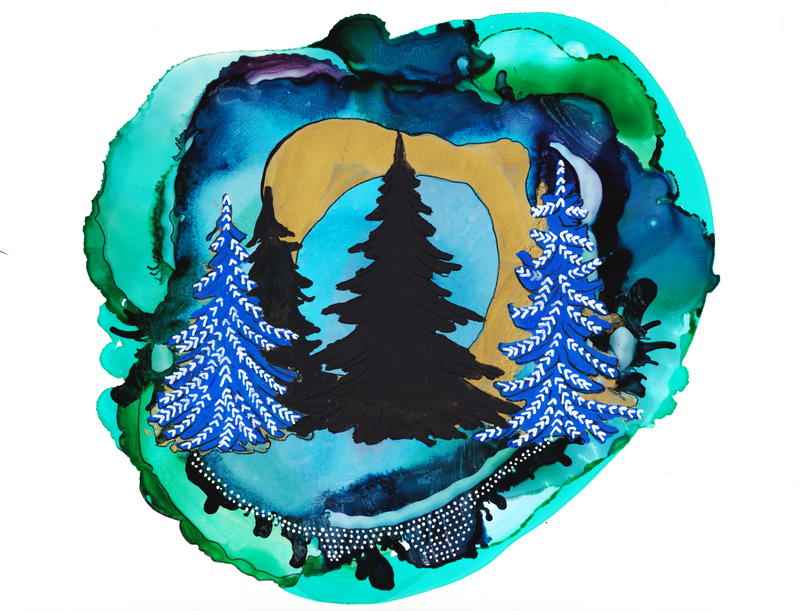 Nordic Pines Surreal Art Print with Gold and Blue - Image 5