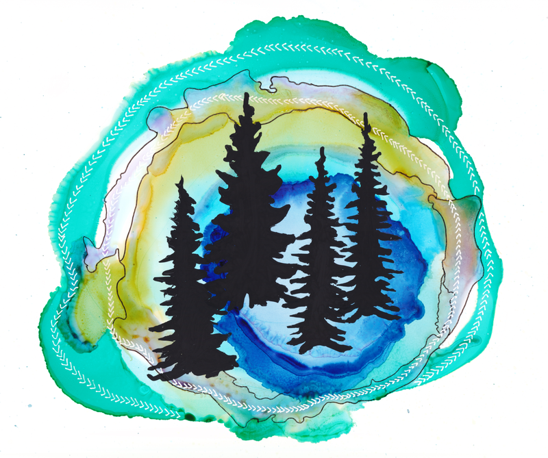 North Woods Norway Pines Surreal Silhouettes Art Print Green - Image 3