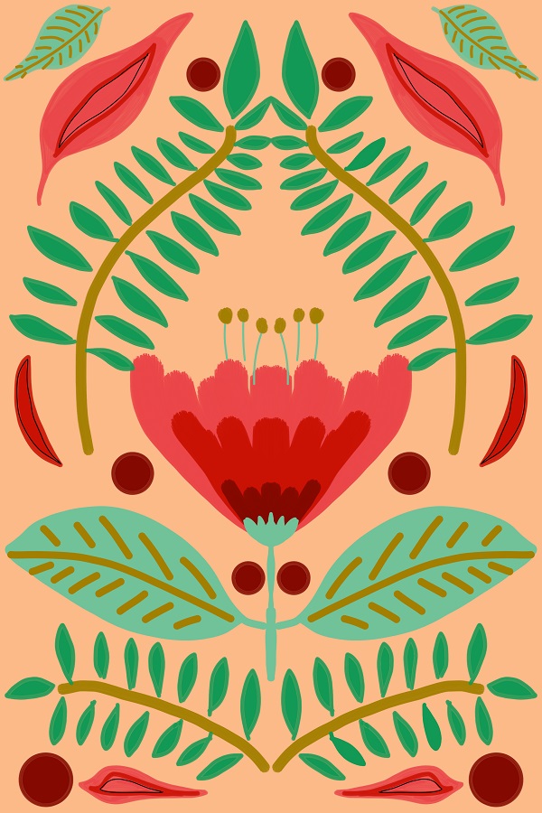 Red Tulip Floral Art Print with Peach Background - Image 3