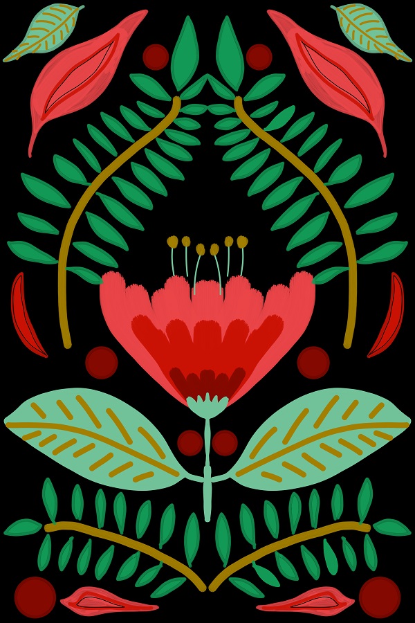 Red Tulip Floral Art Print on Black Background - Image 4