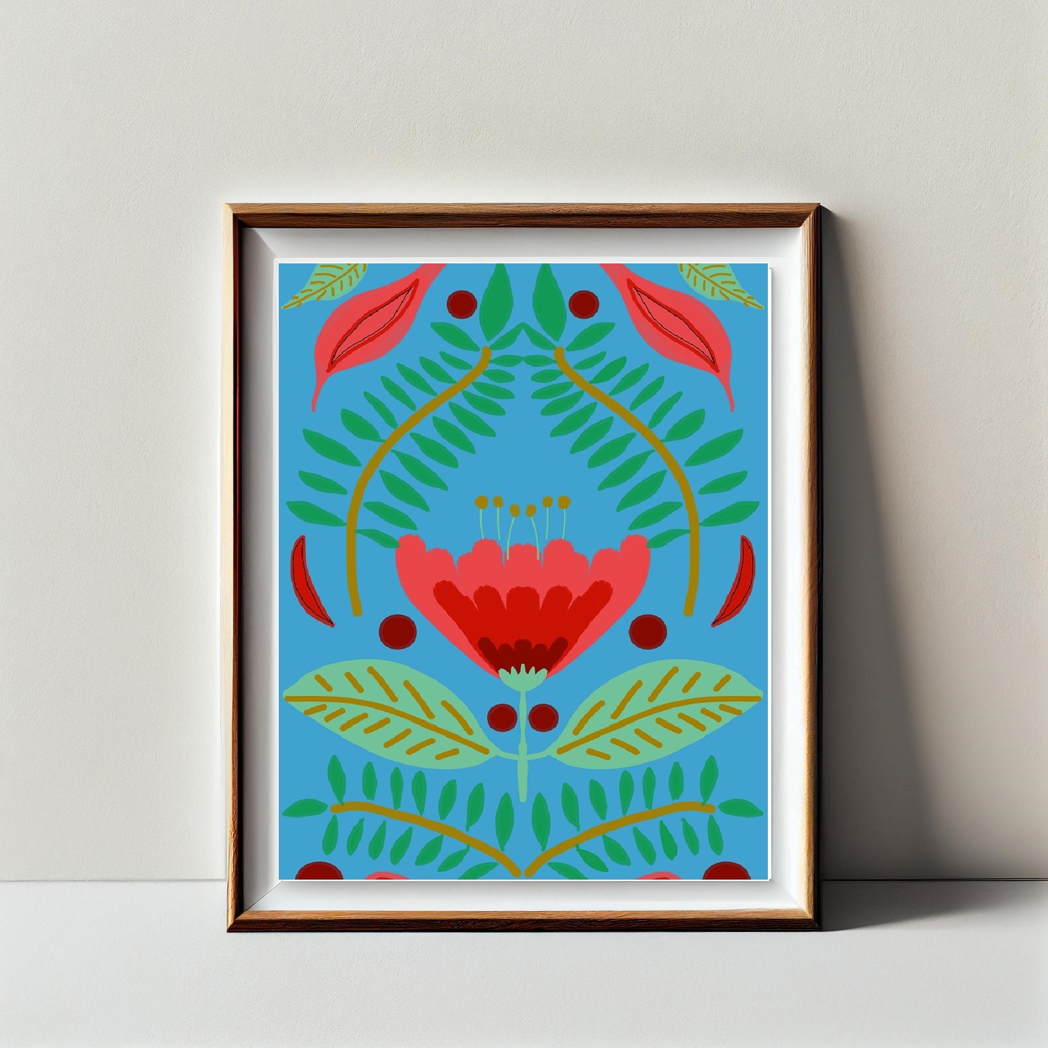 Red Tulip Floral Art Print on Blue Background - Image 4