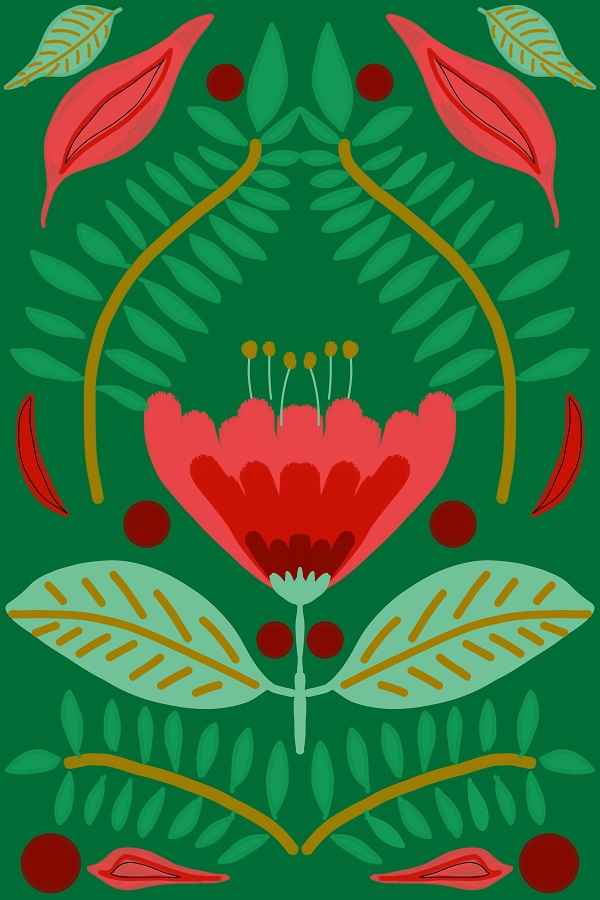 Red Tulip Floral Art Print on Meadow Green Background - Image 4