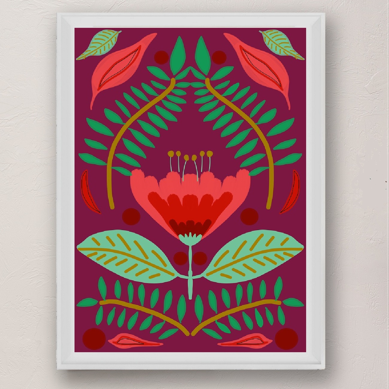 Red Tulip Floral Art Print on Magenta Background - Image 3