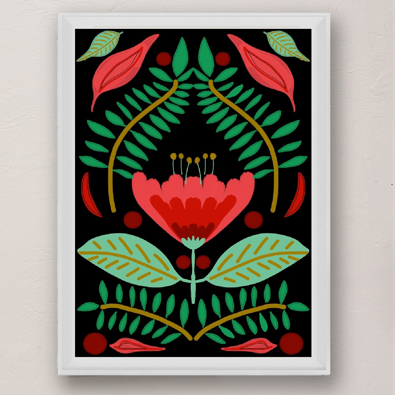 Red Tulip Floral Art Print on Black Background - Image 3