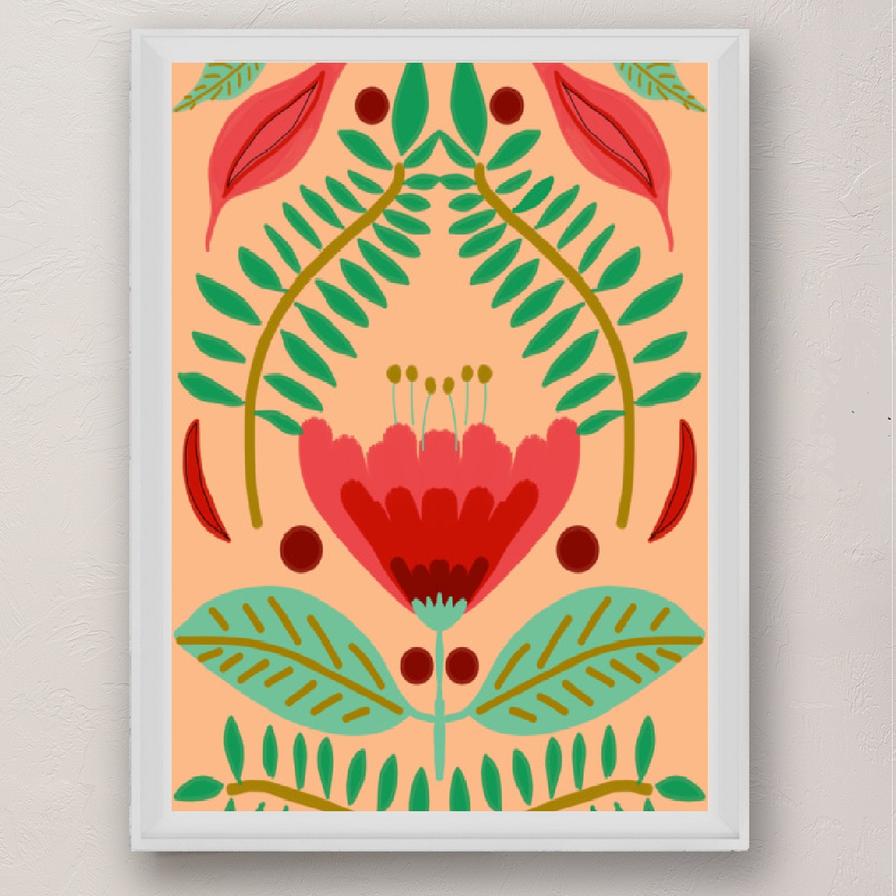 Red Tulip Floral Art Print with Peach Background - Image 4