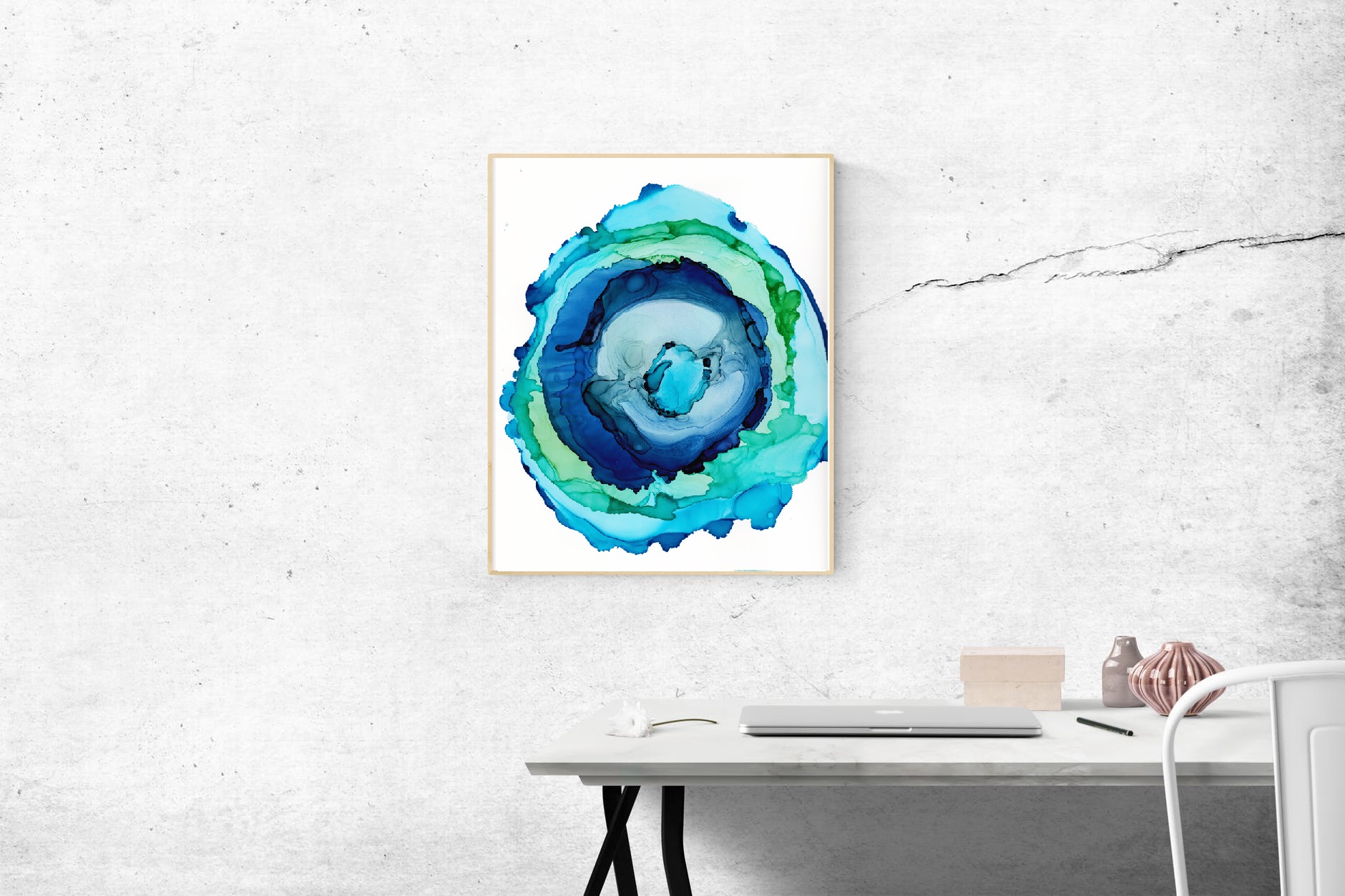 Green and Turquoise Agate Slice Abstract Print, Riptide - Image 4