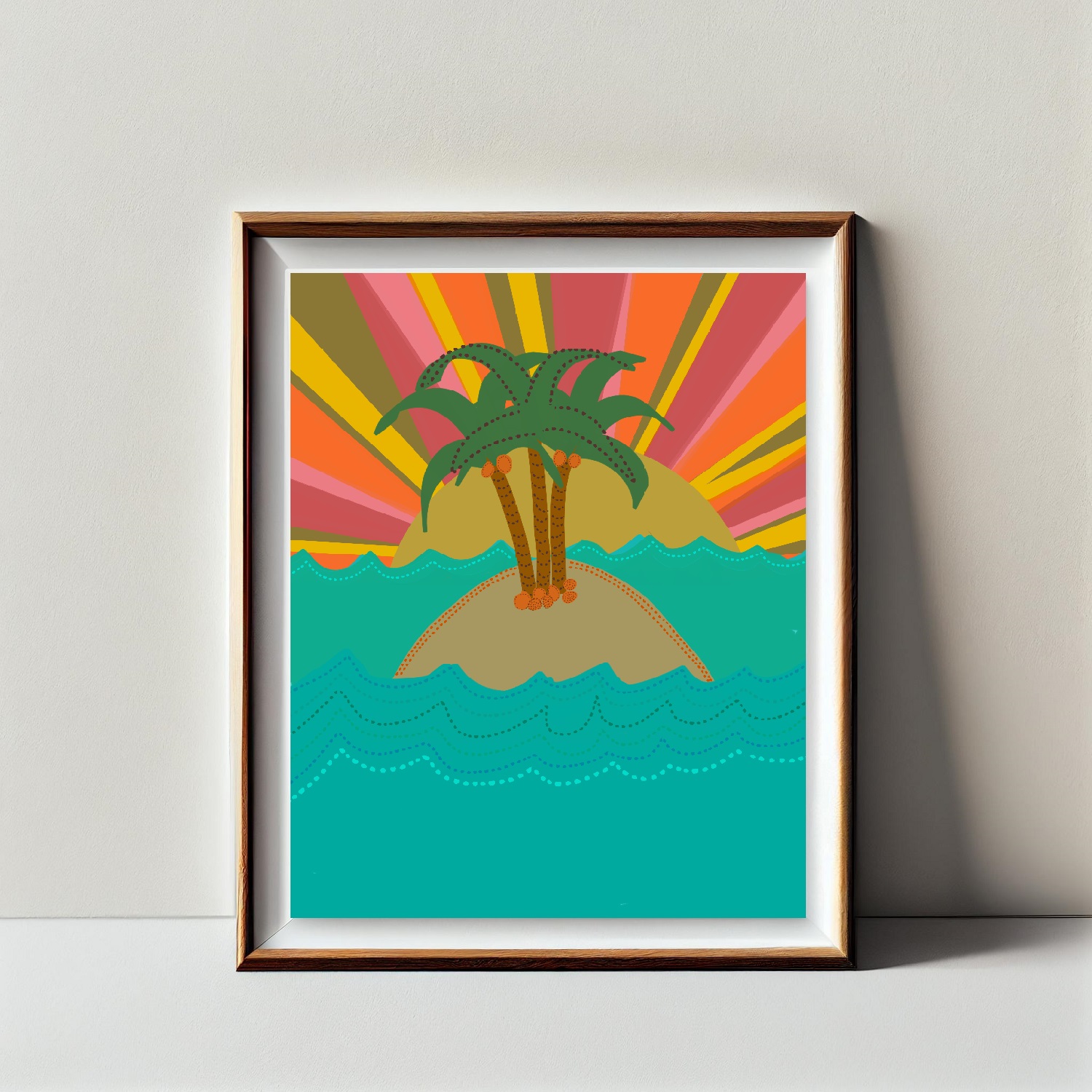 Vacation Island Sunset Illustration Art Print