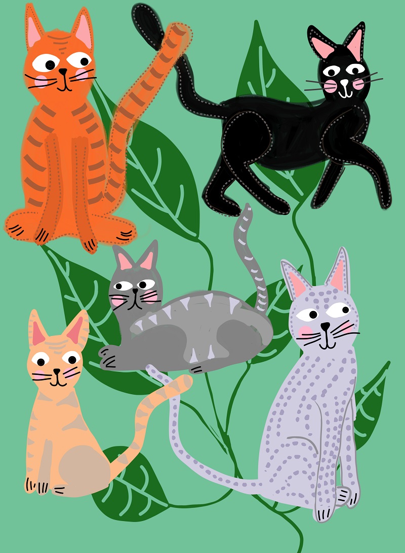 Cats and Leaves Pistachio Green Art Print