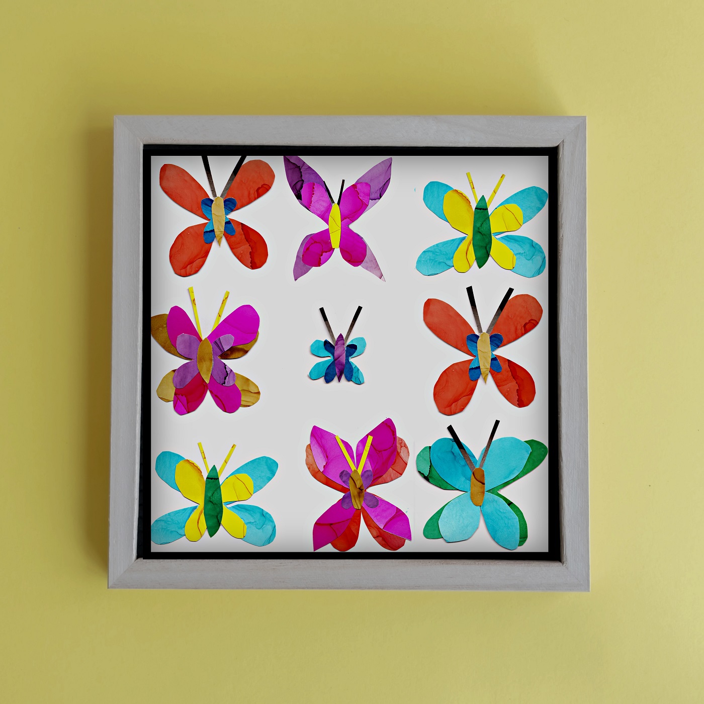 rainbow color butterfly collage