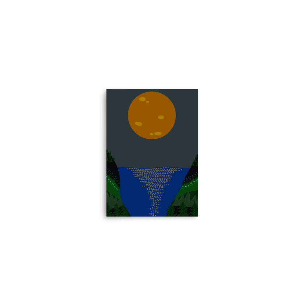 Full Moon Lake Shore Forest Evening Slate Illustration Art Print - Image 2