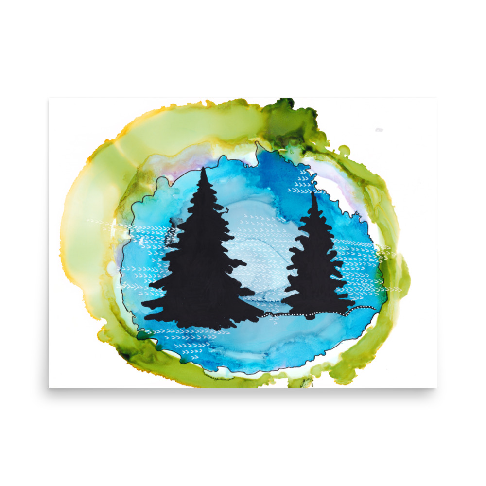 Norway Pine Turquoise Vignette Art Print with Blue and Green - Image 2
