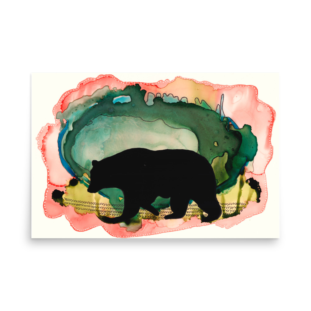 Bear Painting Silhouette Art Print with Peach Orange Background - Image 3