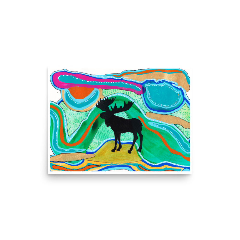 Green Psychedelic Moose Silhouette Art Print - Image 4