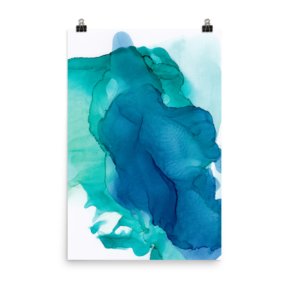 Teal Blue and Green Abstract Art Print , Teal Sunrise - Image 2