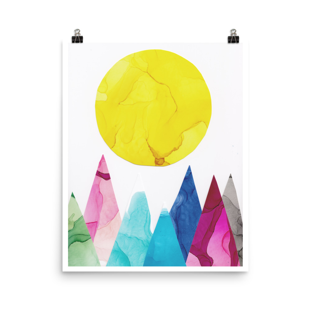 Mountain Sunrise Collage Painting Art Print - Image 5