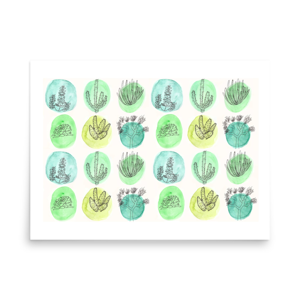 Cactus Botanical Line Drawing Watercolor Art Print - Image 7