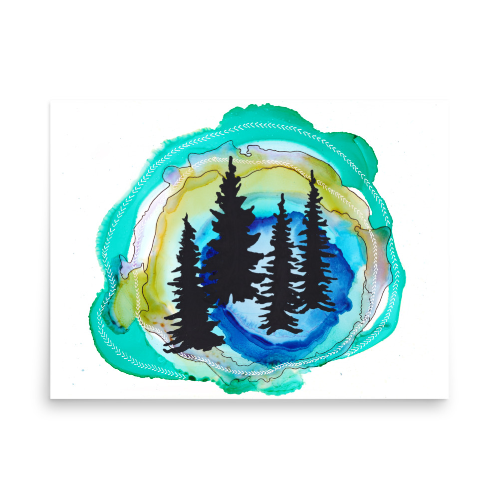 North Woods Norway Pines Surreal Silhouettes Art Print Green - Image 2