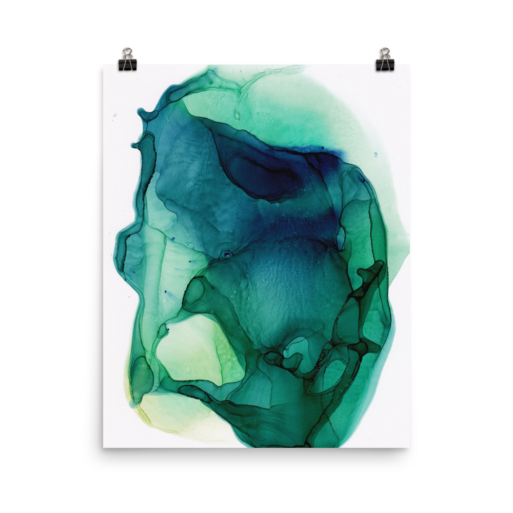 Teal Blue and Hunter Green Abstract Art Print, Hunting III - Image 2