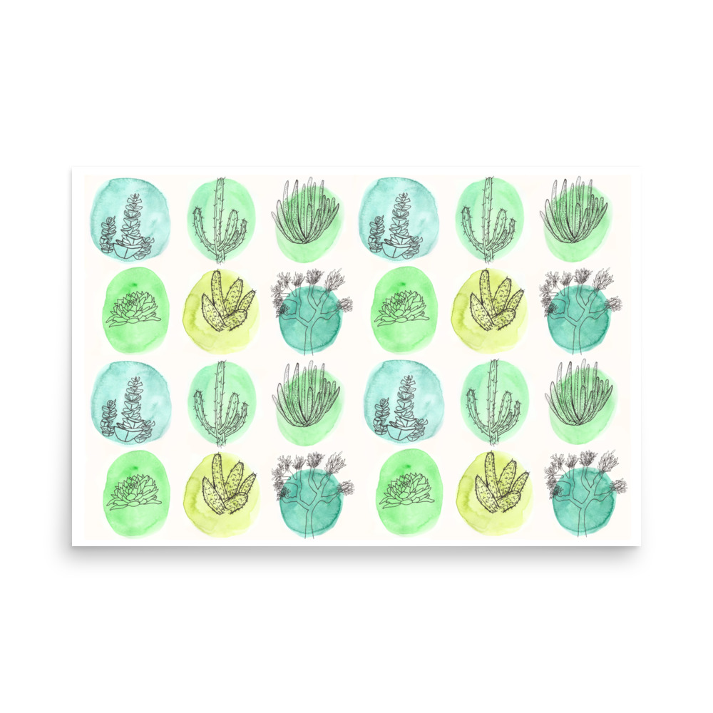 Cactus Botanical Line Drawing Watercolor Art Print - Image 9