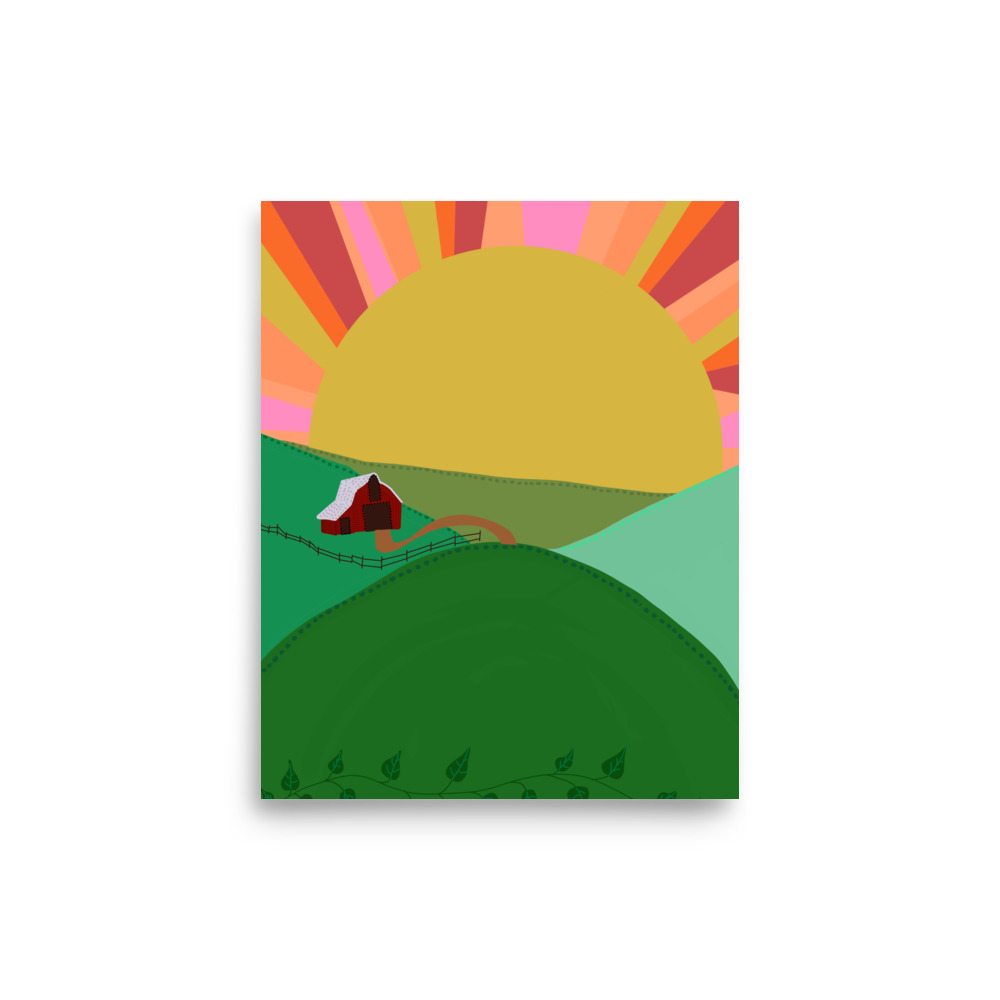 Country Sunset Farm Barn Illustration Art Print - Image 3